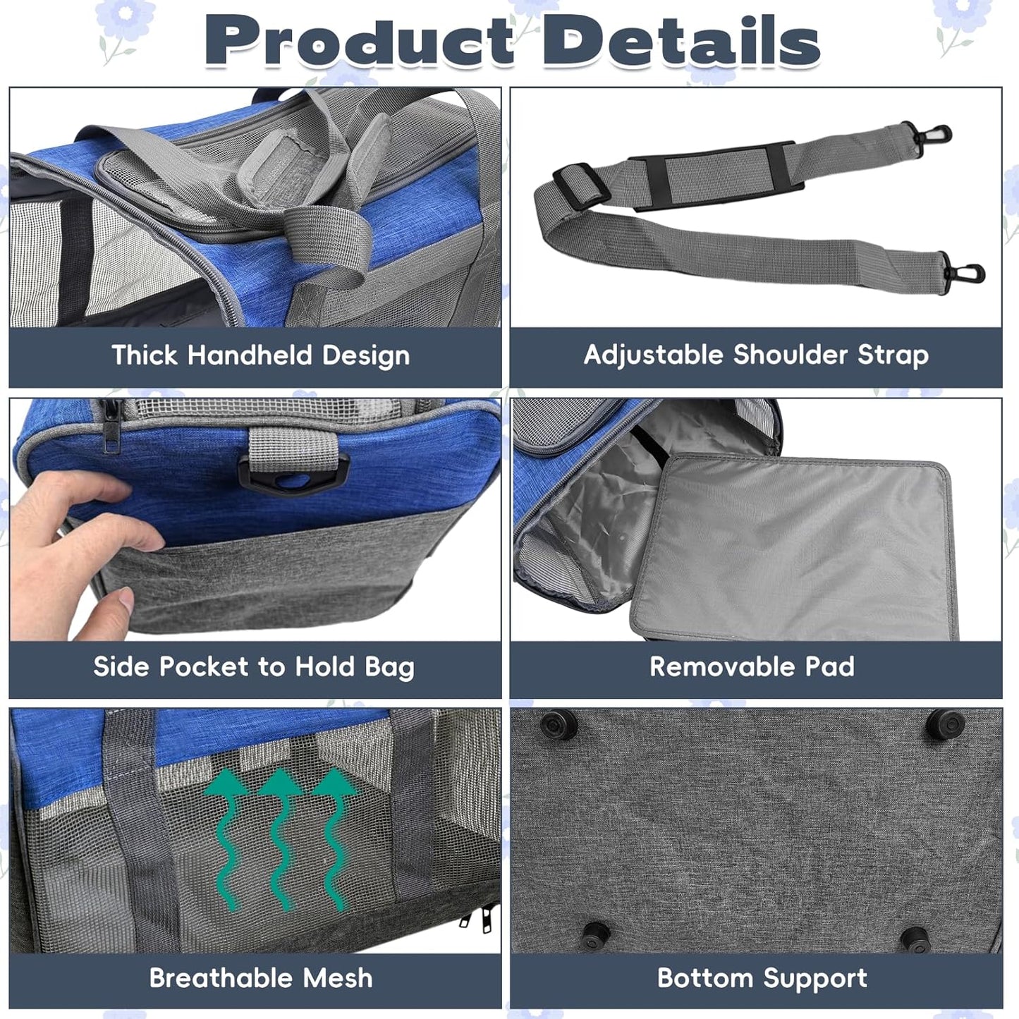 PINVNBY Bunny Carrier for Travel Camping Outdoor, Small Pet Carrier, Guinea Pig Carrier, Breathable Pet Portable Hand Bag for Hamster Bunny Guinea Pig (Blue & Gray)