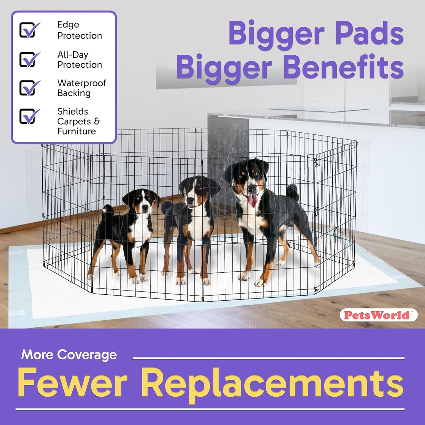 PETSWORLD Mega-Sized Dog Pee Pads (40" x 99") –4XL Gigantic Pet Piddle Pads for Puppy Training, Incontinence–Doggie Absorbent Mat with Adhesive Sticky Tape –Leak Proof, 5-Layer Protection (60 Count)