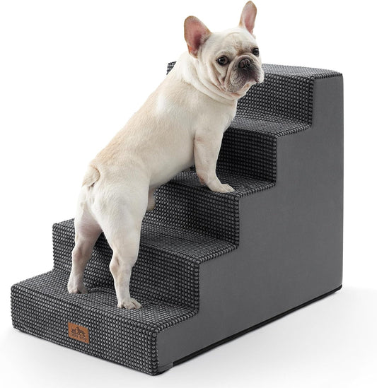 Dog Stairs for Small Dogs, 5 Tier Wider Pet Stairs for High Beds, 23.6" H Non-Slip Dog Steps for Old Cats, Puppies, Small Medium Dogs, 29.5x19.7x23.6 inch, Dark Grey