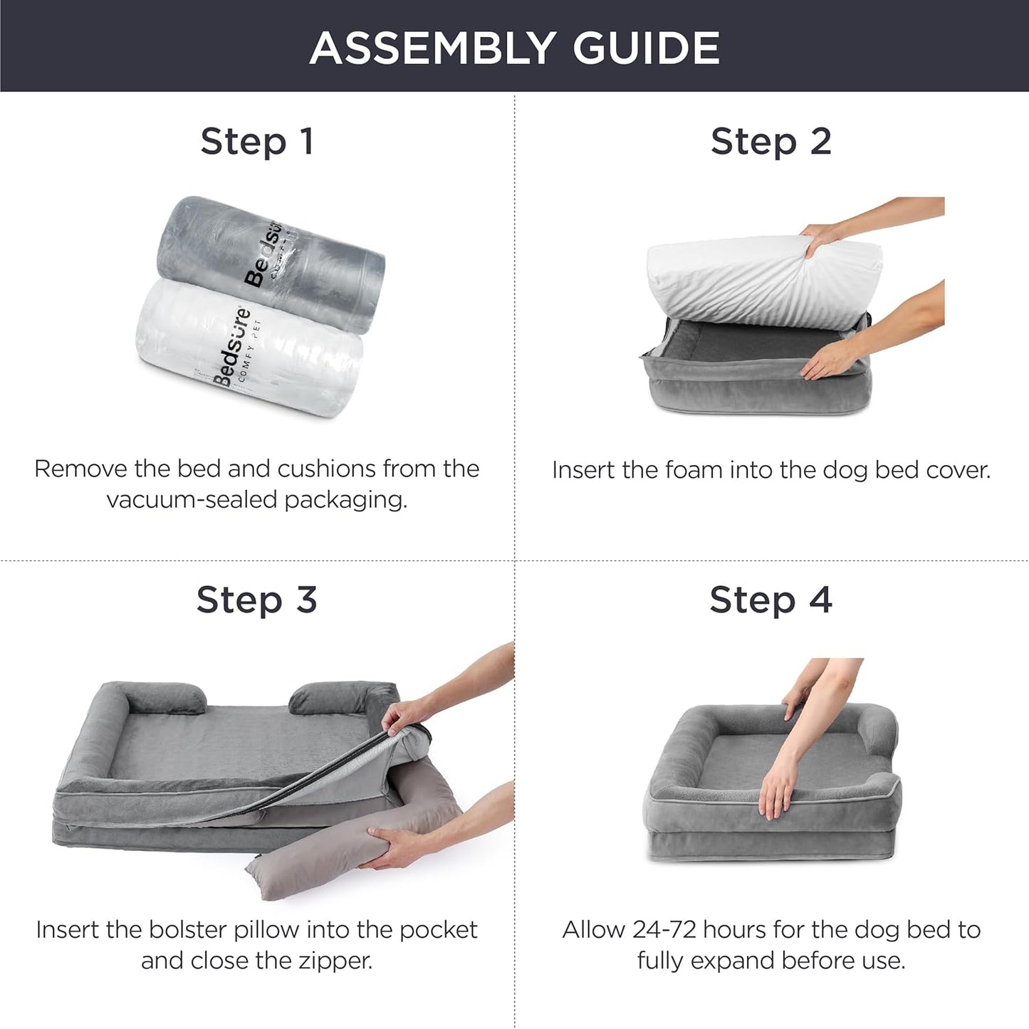 Bedsure Orthopedic Dog Beds Large Sized Dog - Washable Large Dog Cat Bed Waterproof, Comfort Dogs Couch Sofa with Washable Removable Cover, Pet Bed with Nonskid Bottom, Plush-Black, 35"