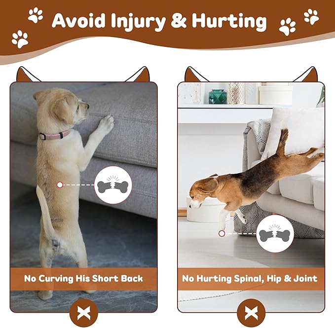 Onelike Wooden Dog Ramp for Bed with Removable Side Rail and Non-Slip Carpet, Stable Pet Ramp Stair for Couch Sofa for Small & Large & Senior Dogs, 60" Long Ramp Brown