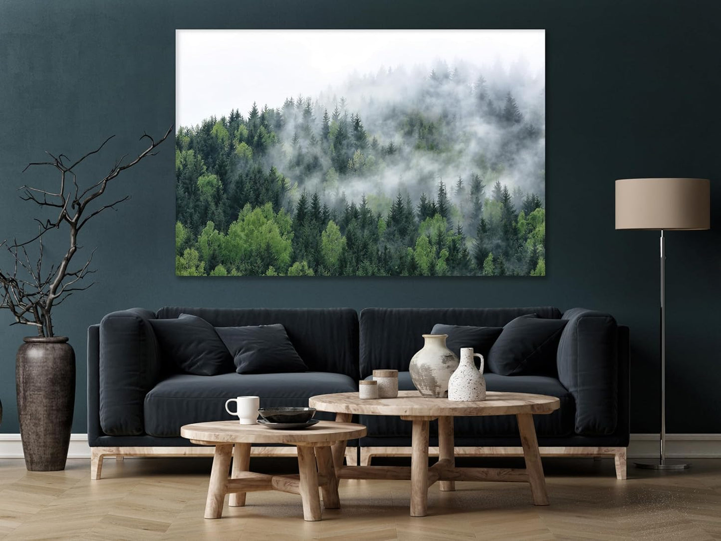Nature Wall Art Prints - Ocean Forest Mountain Lake Canvas Landscapes - Small to Extra Large Living Room Bedroom Kitchen Bathroom Décor (Pine Trees in Fog, 24L" x 36W")
