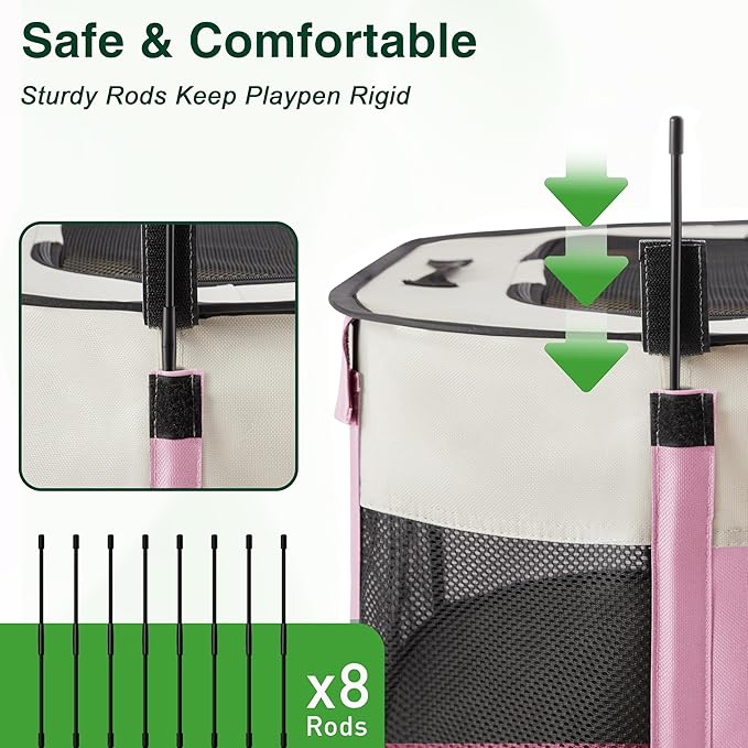 Love's cabin Pet Puppy Dog Playpen, Large Dog Tent Crates Cage Indoor/Outdoor, Portable Exercise Playpen for Cat, Foldable Pop Up Dog Kennel Playpen with Carring Case (L, Light Pink)