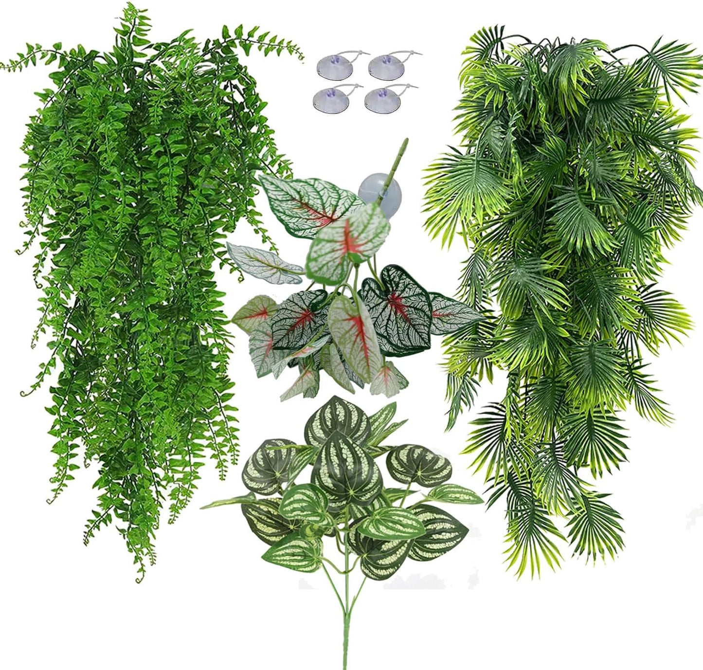 Reptile Plants for Bearded Dragon Tank Accessories, Terrarium Plant Artificial Decor for Snake Cage, Fake Plant for Leopard Gecko Habitat, Lizard Chameleon Ball Pythons (Group ABN)