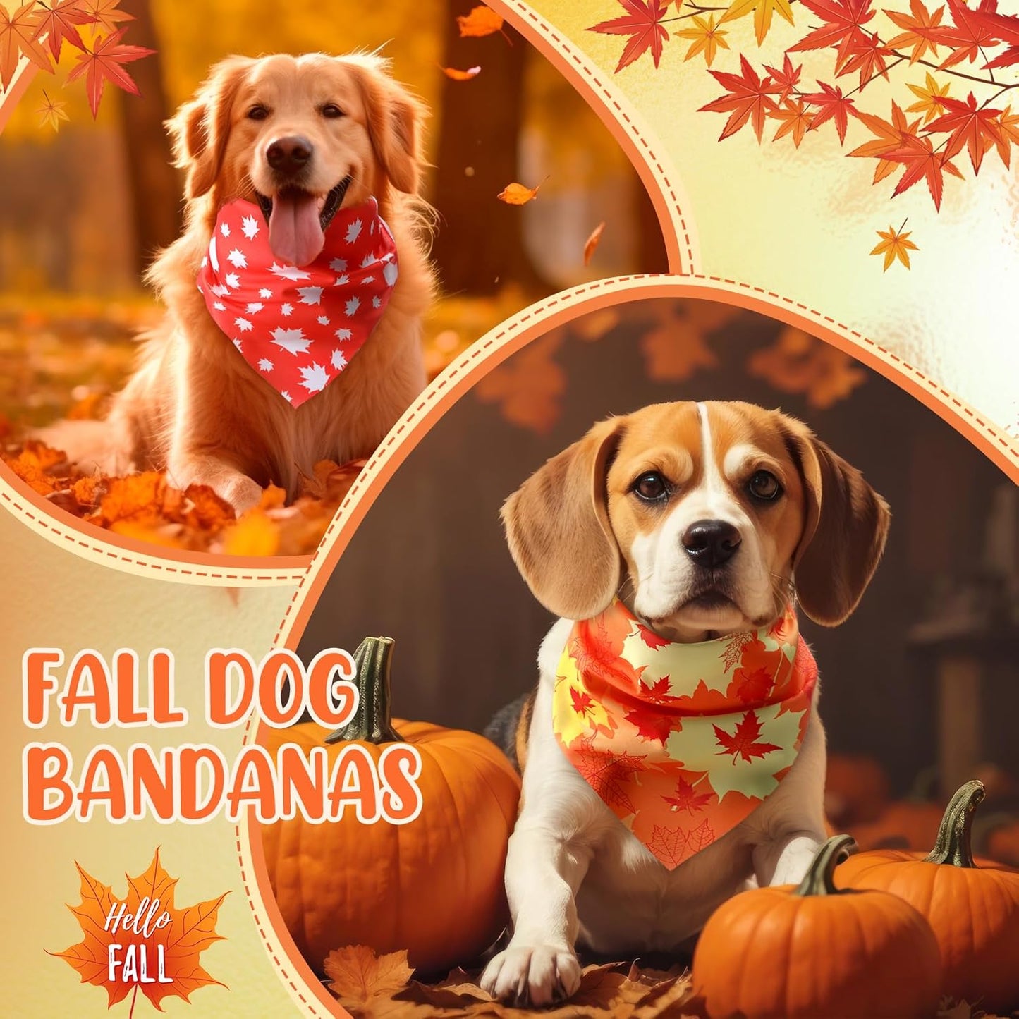 100 Pieces Fall Dog Bandanas Bulk Maple Leaves Bandanas for Dogs Autumn Soft Doggie Bibs Adjustable Triangle Scarves with Pumpkin Patterns for Small Medium Large Pet Fall Autumn Costume