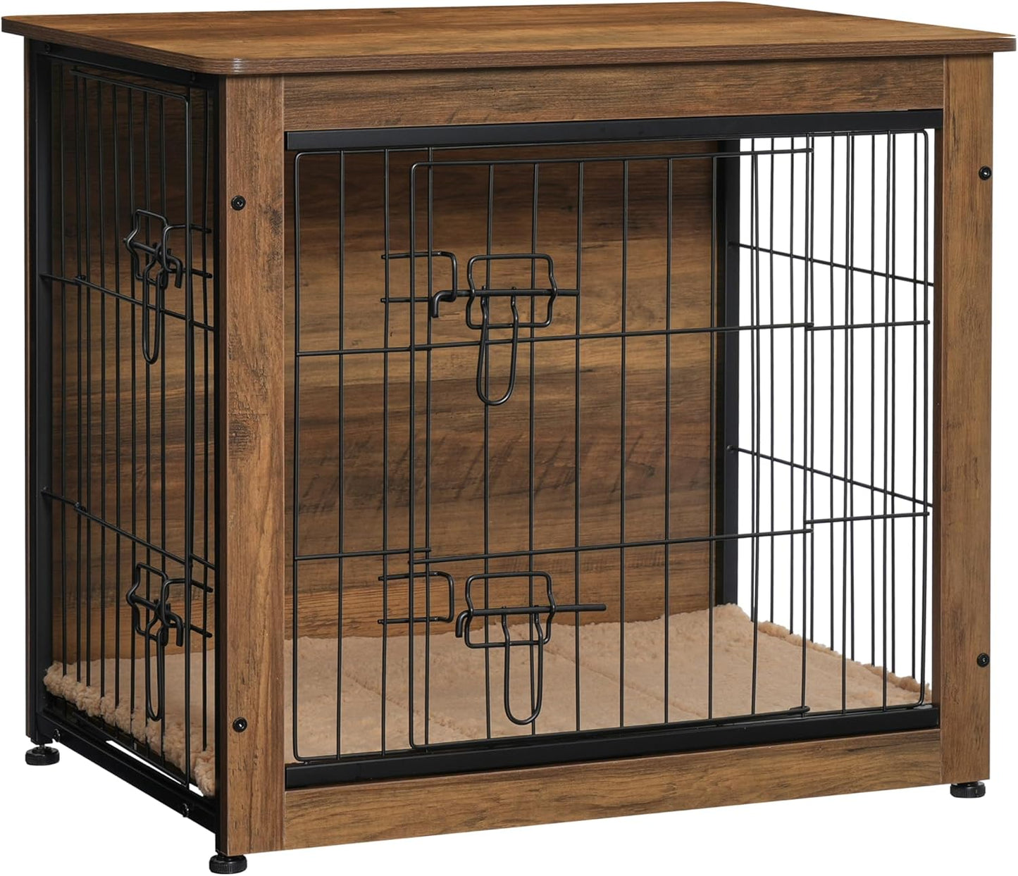 DWANTON Dog Crate Furniture with Cushion, Wooden Kennel Table with Double Doors, Indoor Dog House, Small/Medium/Large Size, 27.2" L, Warm Brown