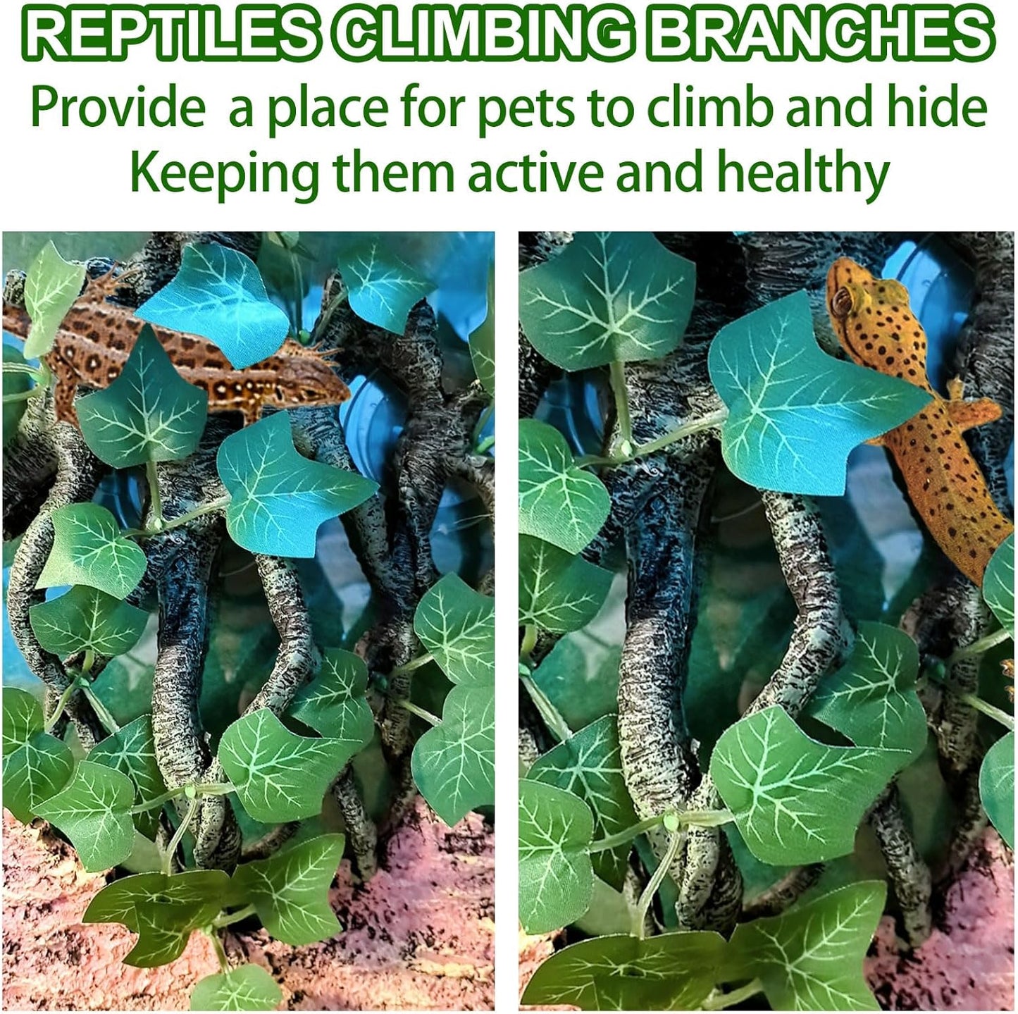 BNOSDM Reptile Climbing Branch,Crested Gecko Climb Corner Branch with Suction Cup,Bearded Dragon Resin Tree Branches,Reptile Tank Rainforest Background Decor for Lizard Chameleons Hermit Crabs Spiders