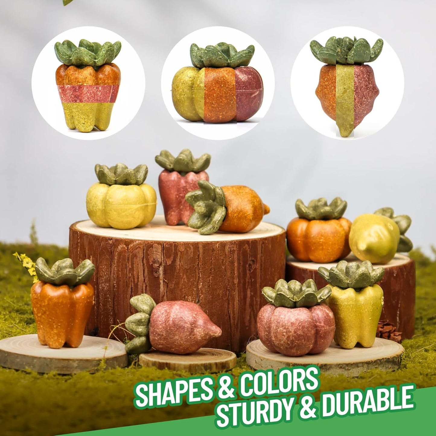 TEEWY Guinea Pig Chew Toys, Natural Vegetables and Timothy Grass, Hamster Chew Toys, Prevents Excessive Tooth Growth in Chinchillas, Gerbils, Hamsters, and Rabbits, Fruits & Vegetables Set