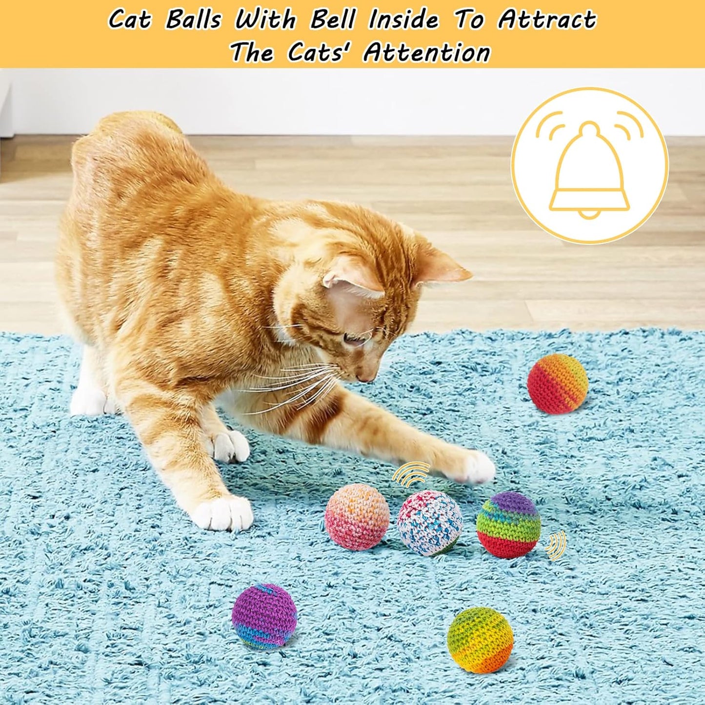 Retro Shaw Cat Toys Balls, Woolen Yarn Cat Ball Toy with Bell Inside, Kitten Toys for Indoor Cats, Interactive Cat Chew Toys for Kitty Kitten, 6 Pack