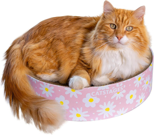 Catstages Scratch & Snuggle Daisy Two-in-One Corrugated Cat Scratcher and Lounging Spot, Floral Design, Pink