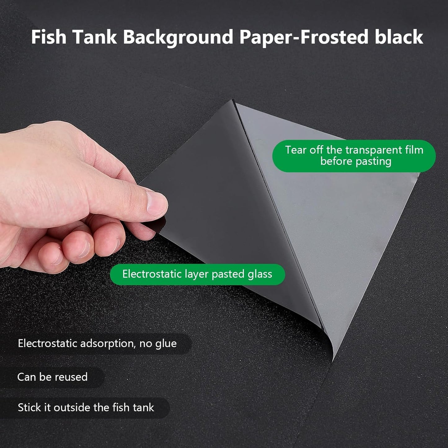 Aquarium Background Paper Decor Fish Tank Backdrop Wallpaper Electrostatic Adhesive, No Glue, Easy to Install, Reusable (19.7”H×59.1" L, Black)