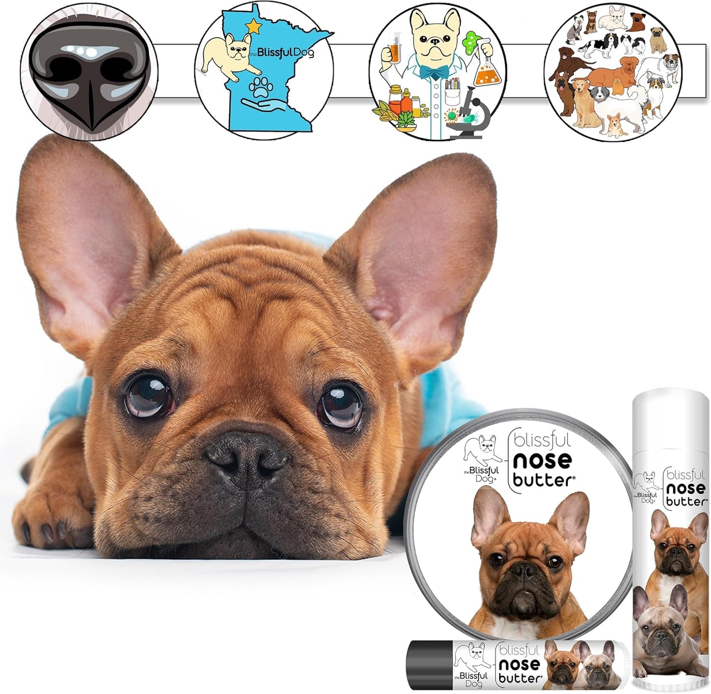 The Blissful Dog French Bulldog Black Masked Fawn Unscented Nose Butter - Dog Nose Butter, 0.15 Ounce