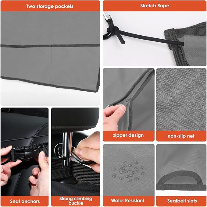 njnj Dog Car Seat Cover for Back Seat - Waterproof Dog Half Hammock for Cars,Scratchproof Pet Backseat Protector,Perdurable,Non-Slip Booster Seat for Small,Medium and Large Dogs