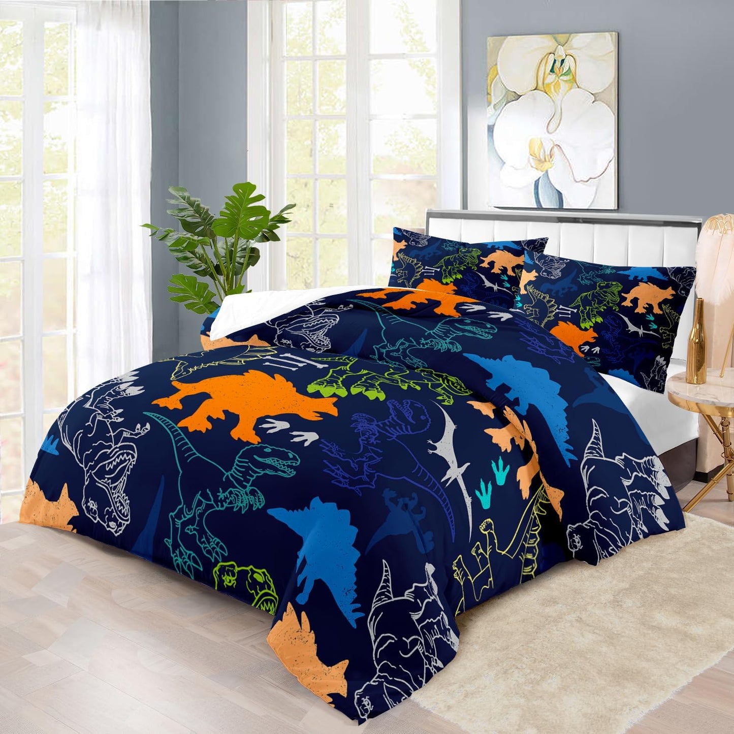 Blue Dinosaur Comforter Set Twin Boys,Cute Dinosaur Bedding Set Twin for Kids,Kawaii Dragon Comforter Blue Bedroom Decor,Cute Animal Bedding Kawaii Animal Quilt Boys