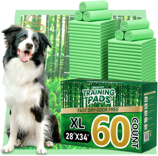 Puppy Pads XL 60 Count - 28"x34" Extra Large Pee Pads for Dogs Odor Blocking, Leak-Proof Potty Training Pad Super Absorbent, 6-Layer Leak-Bamboo Patterns Dog Pads