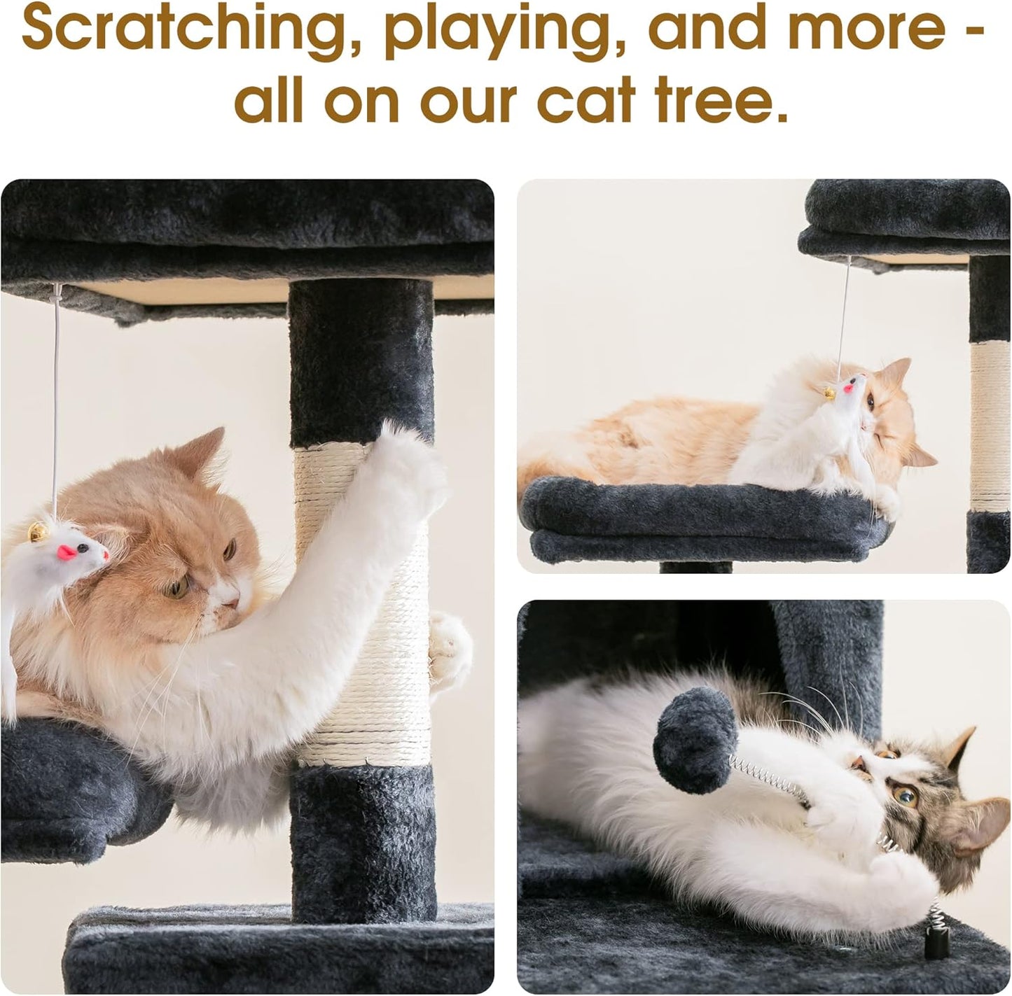 MWPO 70.1-Inch Large Cat Tree, Multi-Level Tall Cat Tower for Indoor Cats, Plush Cat Condo with Big Padded Perches, Sisal-Covered Scratching Posts, Hammock, Toys for Kittens & Cats - Smoky Grey