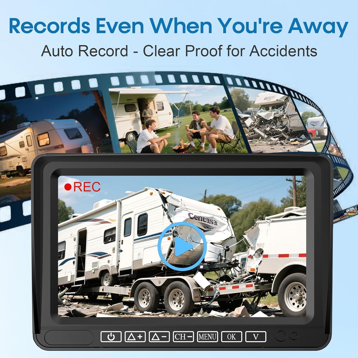 7-Inch Wireless Backup Camera for RV Trailer - HD 1080P Monitor, Night Vision, IP69 Waterproof, Easy Installation Compatible with Furrion, Split Screen 4 Channels Y31