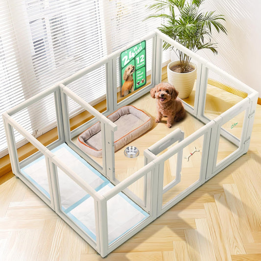 FXW AuraSpace Acrylic Indoor Unleashed Dog Playpen for Puppies and Small Dogs, 24 Inch, 12 Panels, White