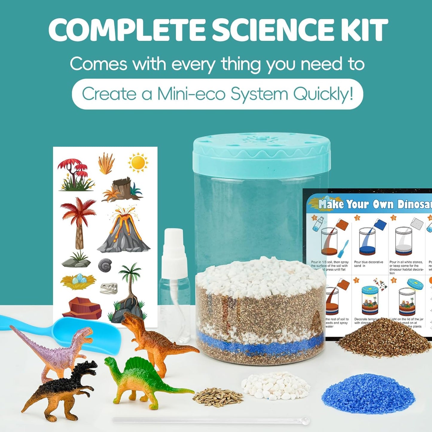 Light Up Dinosaur Terrarium Kit for Kids,Educational Science Kits,Gardening Kits Science Activities for Boys & Girls,DIY Creative Dinosaur Toys,Arts and Crafts Kit Gifts for Ages 4 5 6 7 8-12