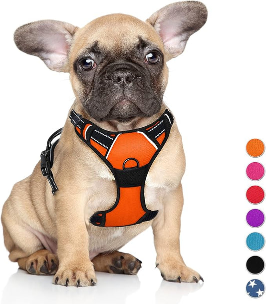 BARKBAY No Pull Dog Harness Large Step in Reflective Dog Harness with Front Clip and Easy Control Handle for Walking Training Running(Orange,S)
