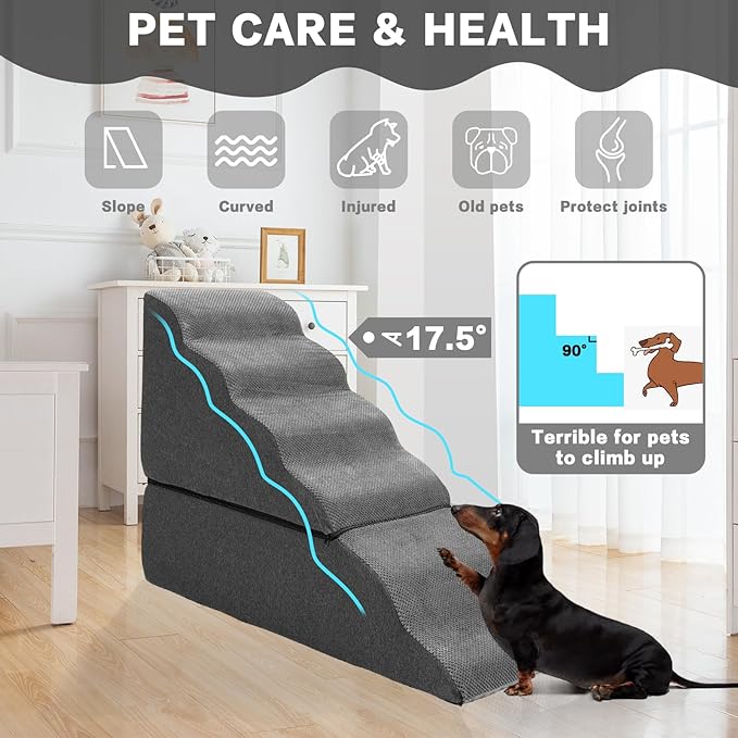 Dog Step Stairs for High Beds 30-36 inches Tall, 6-Step Doggy Steps for Puppies, 33D Foam Pet Stairs Steps for Small Meduim Dogs, Dog Ramp for Old Dogs/Cats, Dark Grey