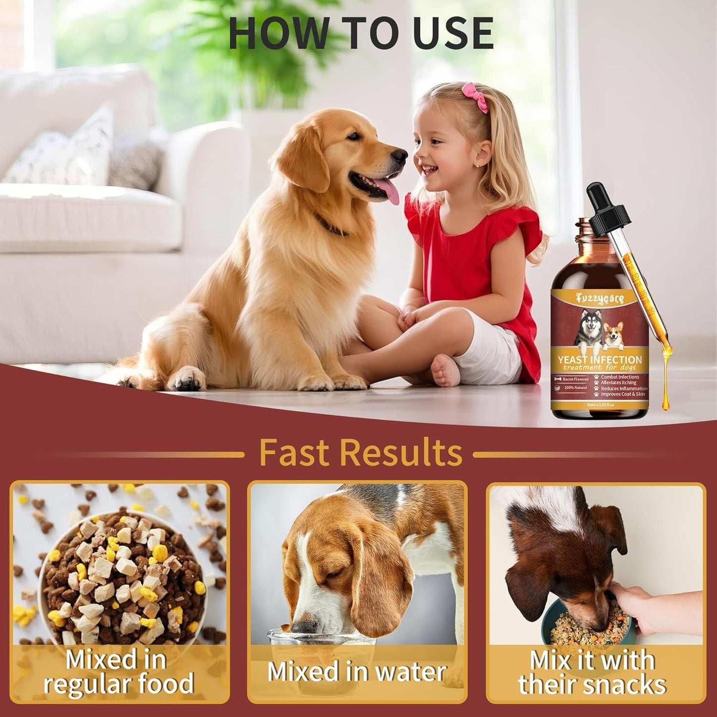 2pack Natural Yeast Infection Treatment for Dogs, Dog Ear Infection Treatment & Dog Yeast Infection Treatment, Ear Infection Treatment for Dogs Help Supports Allergy, Itch & Inflammation Relief
