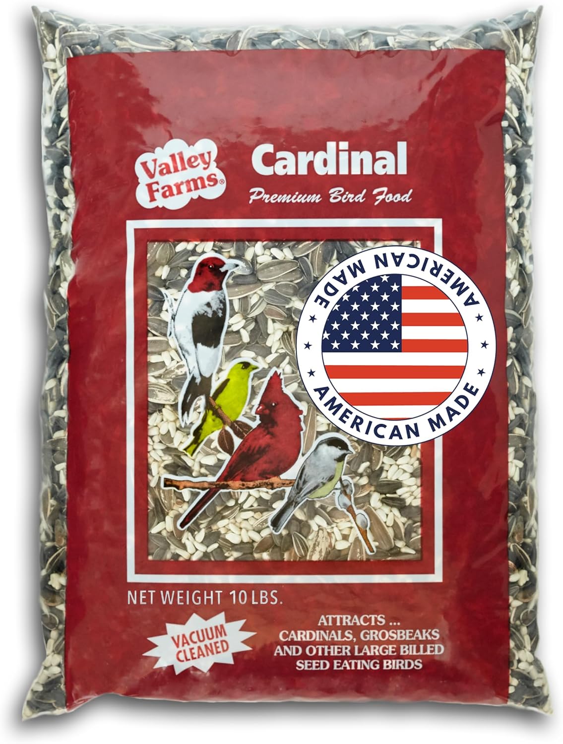 Valley Farms Cardinal Mix (10 LB) Wild Bird Food for Outside Feeders, Cardinal Bird Seed with Black Oil Sunflower Seeds and Safflower Seeds, Attract a Variety of Wild Birds