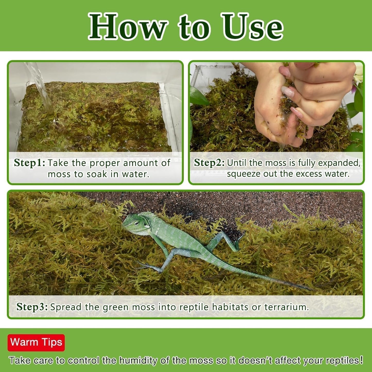 Halatool 9OZ Natural Sphagnum Moss for Reptiles- 14QT Green Live Moss for Terrarium Plants Long Fiber Reptile Moss for Leopard Gecko Snake Hamsters Tortoises Frogs Lizards Salamanders