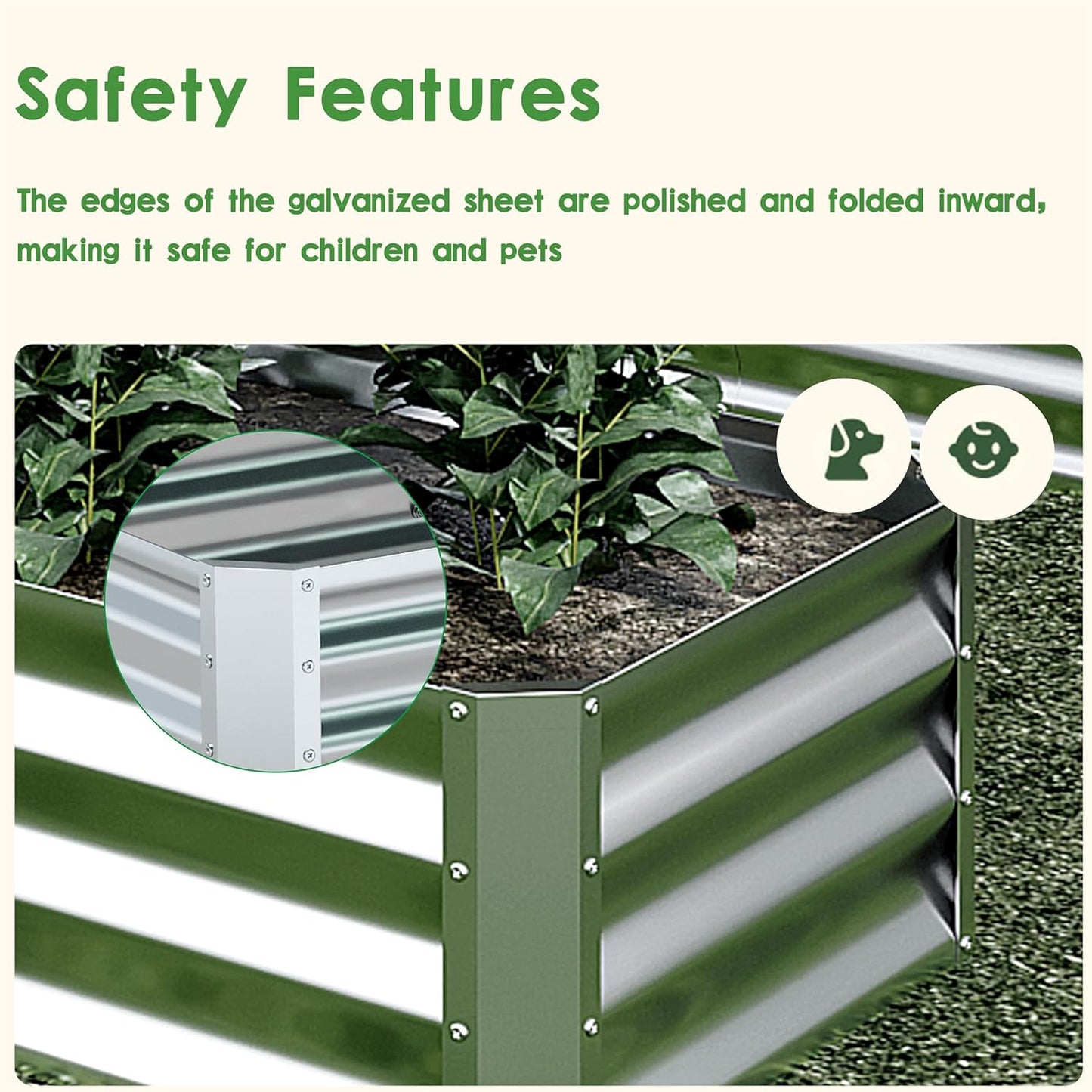 EKX 4x2x2FT Galvanized Raised Garden Bed, Raised Garden Bed Kit-Metal Planter Box Outdoor,Planting for Vegetables, Fruits,Herbs, Flowers-Slive