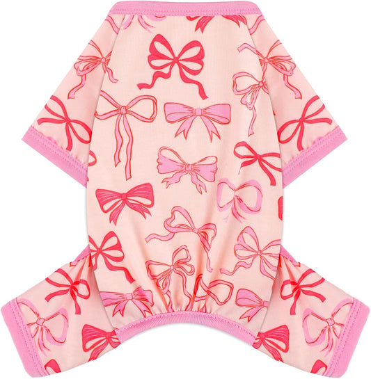 Dog Pajamas Small Sized Dogs Stretchable Summer Dog Clothes Pjs 4 Legs Girl Boy Cute Soft Puppy Outfits Doggie Cat Jammies Jumpsuit Sleeper for Pet (Bow Tie, X-Small)