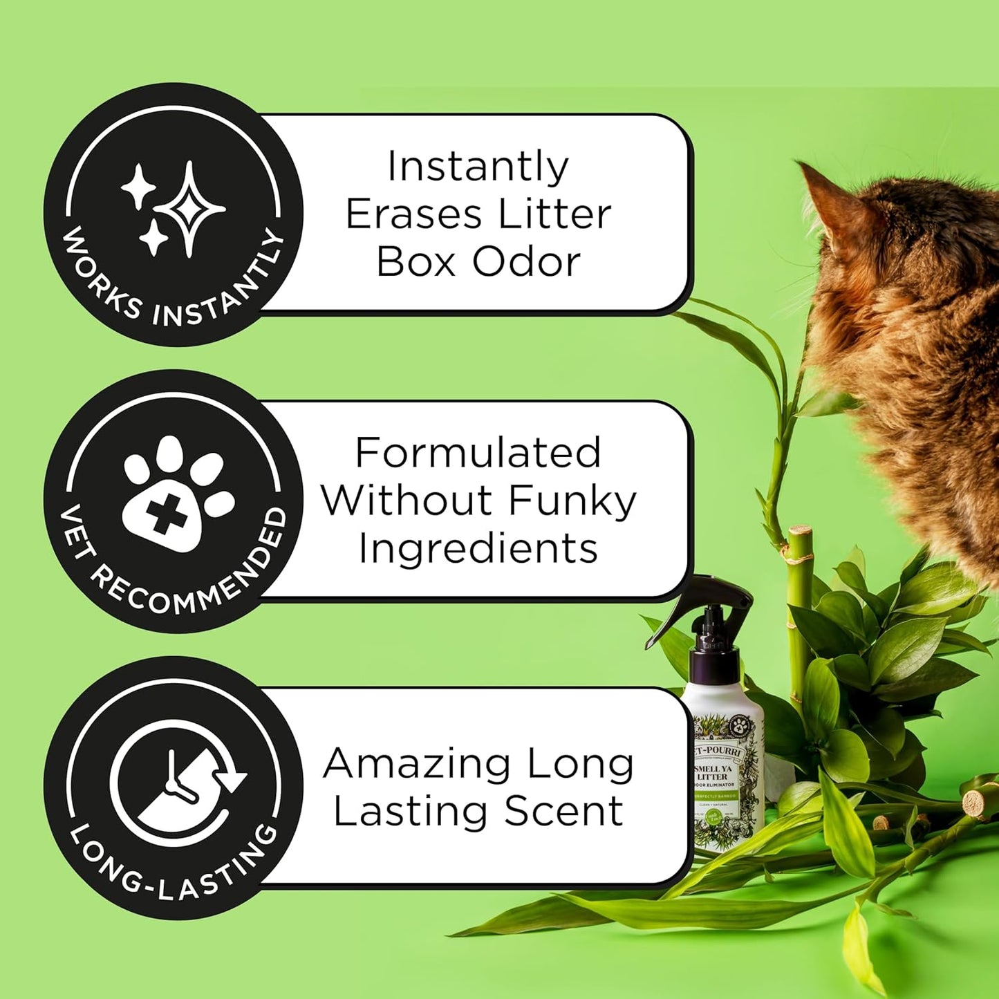 Pet-Pourri Smell Ya Litter Cat Litter Deodorizer Spray, 3.4 Fl Oz, Up to 170 Uses, Pet Odor Remover with Essential Oils for Air, Carpet, Urine, Vet Recommended, Bergamot Bamboo Scent