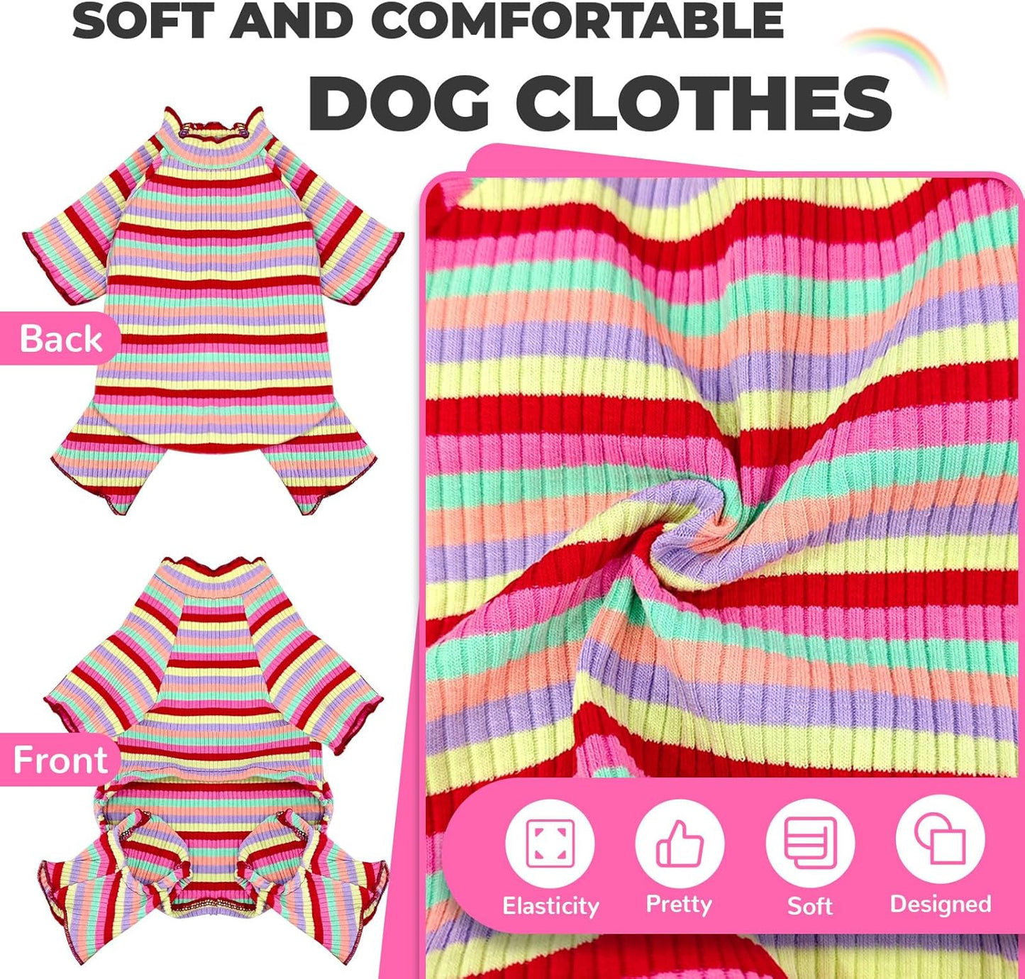 BAEJMJK Striped Dog Pajamas Stretchy Cute Four-Legged Boy Girl Dog Clothes with Sleeves Comfortable Dogs Jumpsuit Colorful Pet Puppy Outfits Apparel for Small Medium Dogs Cats(Red,X-Large)