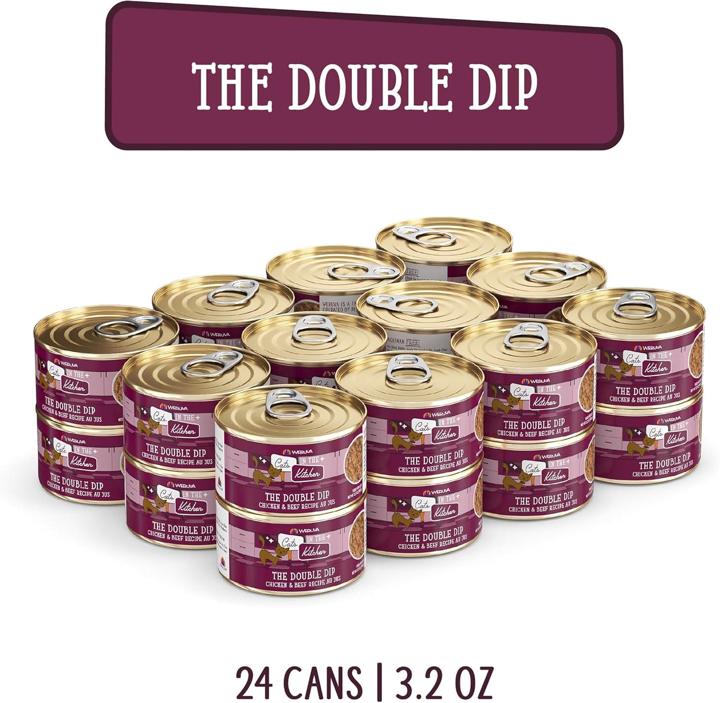 Weruva Cats in The Kitchen, The Double Dip with Chicken & Beef Au Jus Cat Food, 3.2oz Can (Pack of 24)