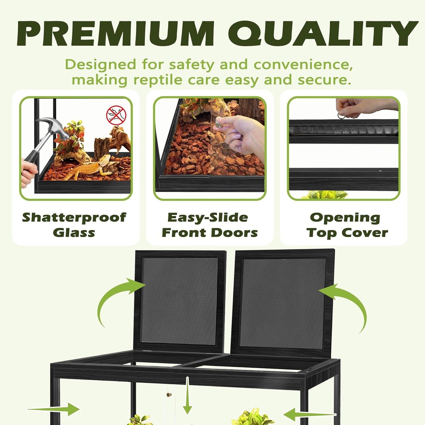 Prolee Tempered Glass Bearded Dragon Tank,Reptile Encloure and Snake Tank with Metal Mesh Roof Door,Locking Design Reptile Tank for Lizard,Gecko,Chameleon (Black, 28 Gallon (24x16x16 Inch))