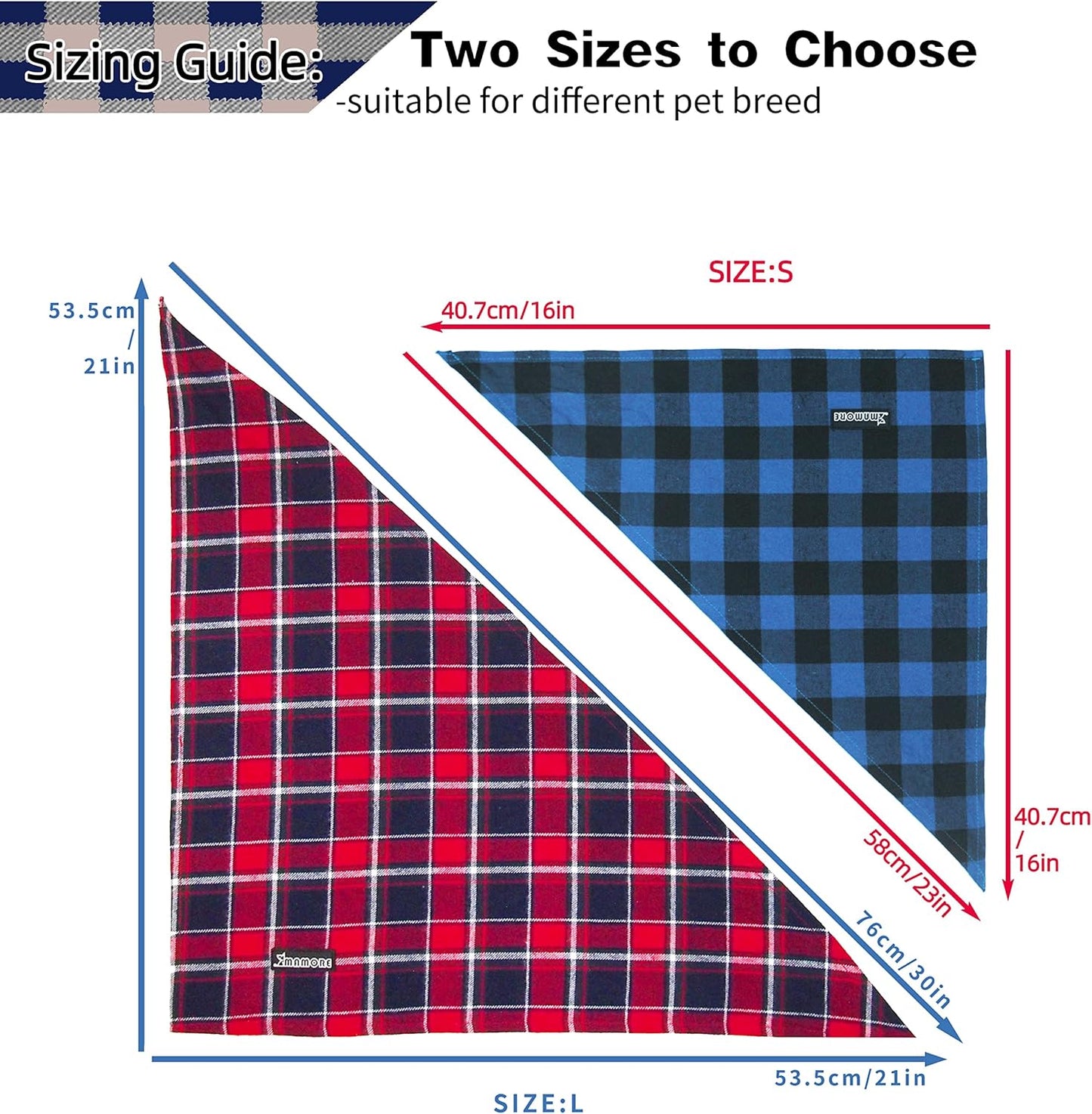 Adjustable Plaid Dog Bandanas,1PC Soft Washable Cotton Triangle Bib Kerchief Scarfs for Small Medium Large Dogs and Cats (Brown&Blue, Large)