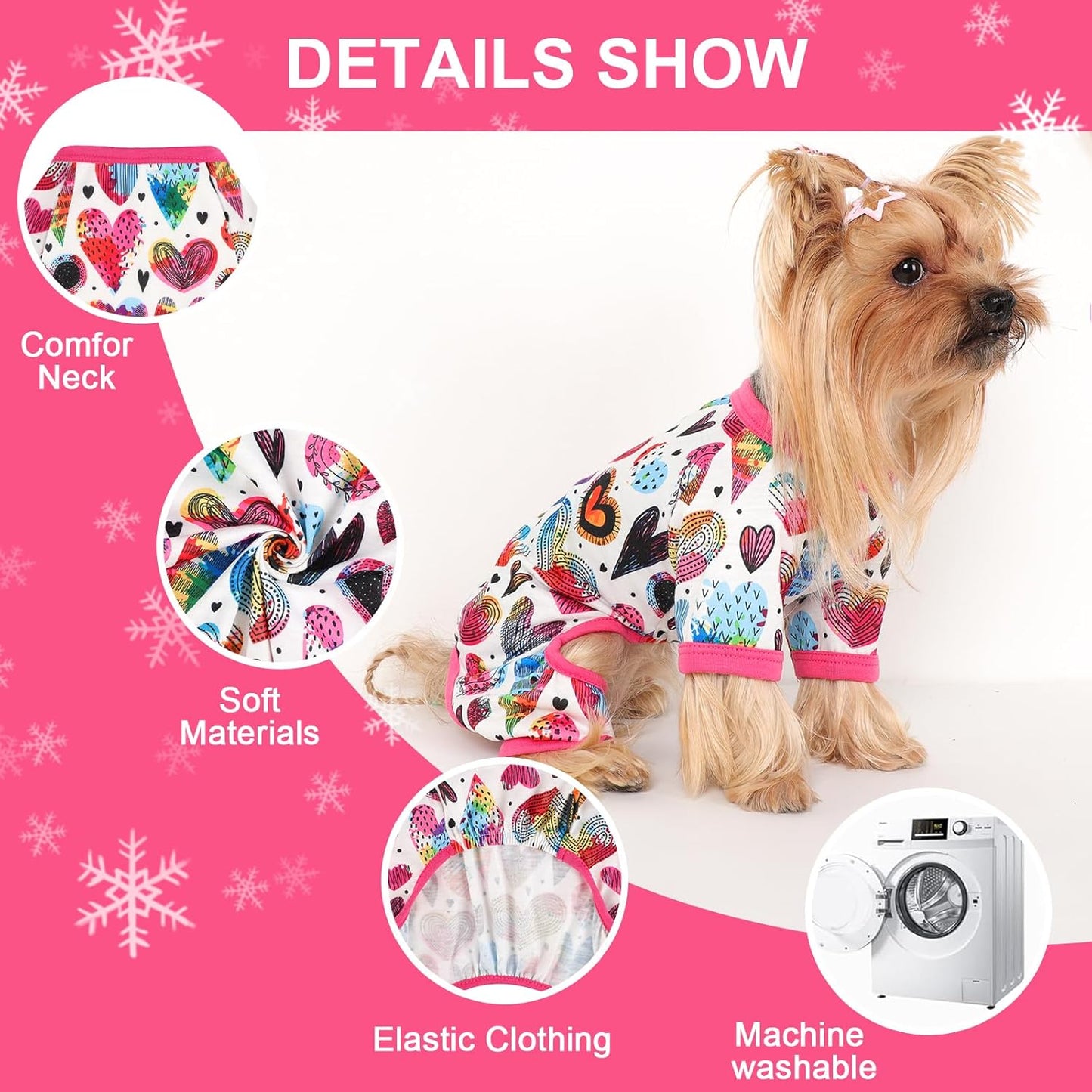 Dog Pajamas Small Sized Dogs Stretchable Summer Dog Clothes Pjs 4 Legs Girl Boy Cute Soft Puppy Outfits Doggie Cat Jammies Jumpsuit Sleeper for Pet (Love Heart, X-Small)