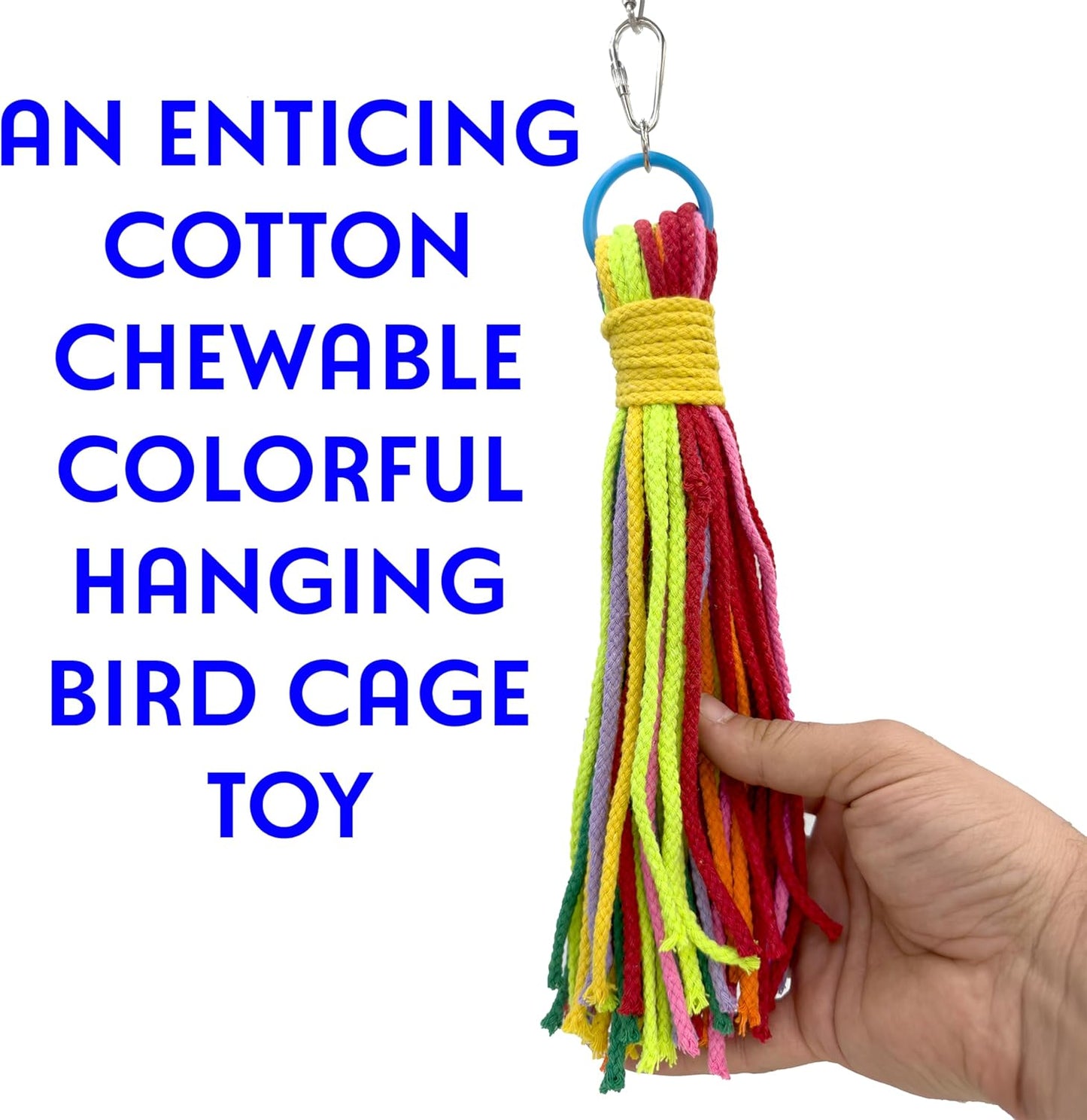 1351 Large Cotton Lace Chewer Bird Toy – Colorful Shredding and Foraging Toy for Parrots, Conures, Cockatiels, and Macaws – Safe and Durable Hanging Bird Toy – Natural Cotton Colorful Rope