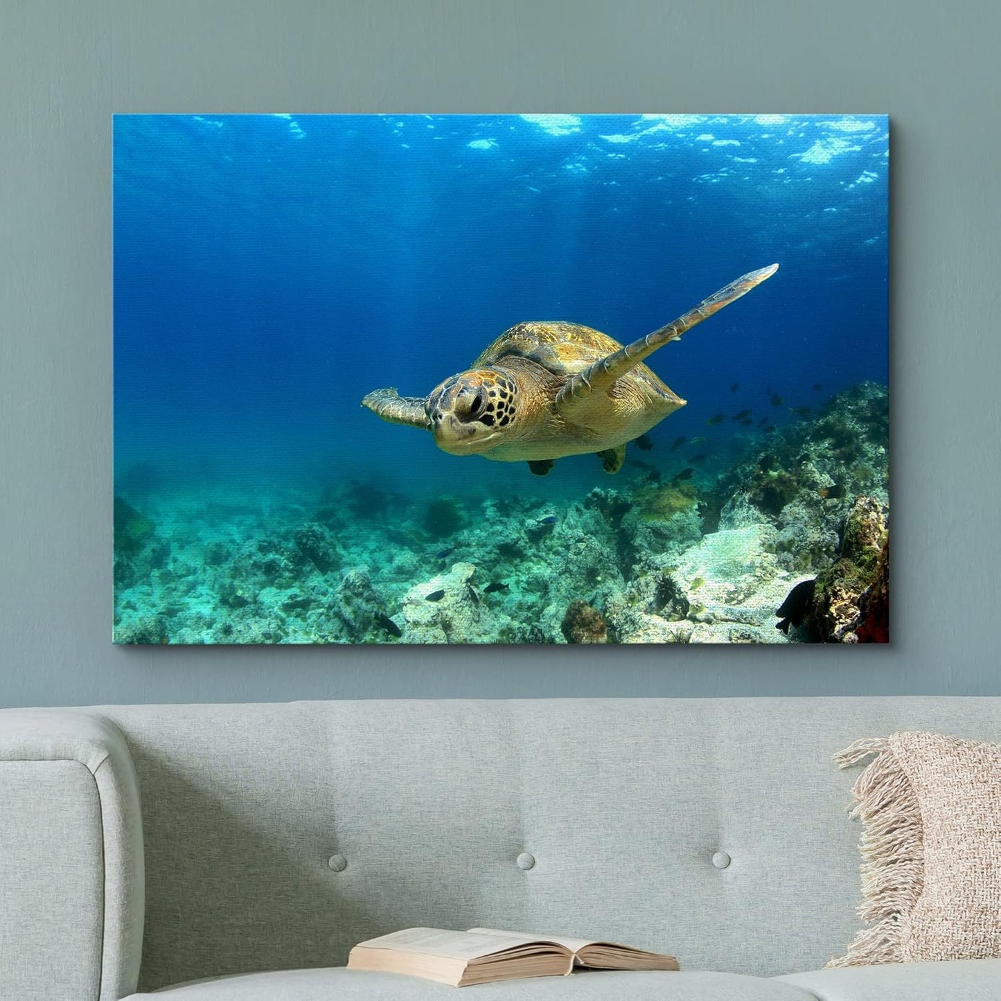wall26 Canvas Print Wall Art Sea Turtle Gliding Through Sea Nature Ocean Photography Realism Nautical Scenic Relax/Calm Multicolor Ultra for Living Room, Bedroom, Office - 16"x24"