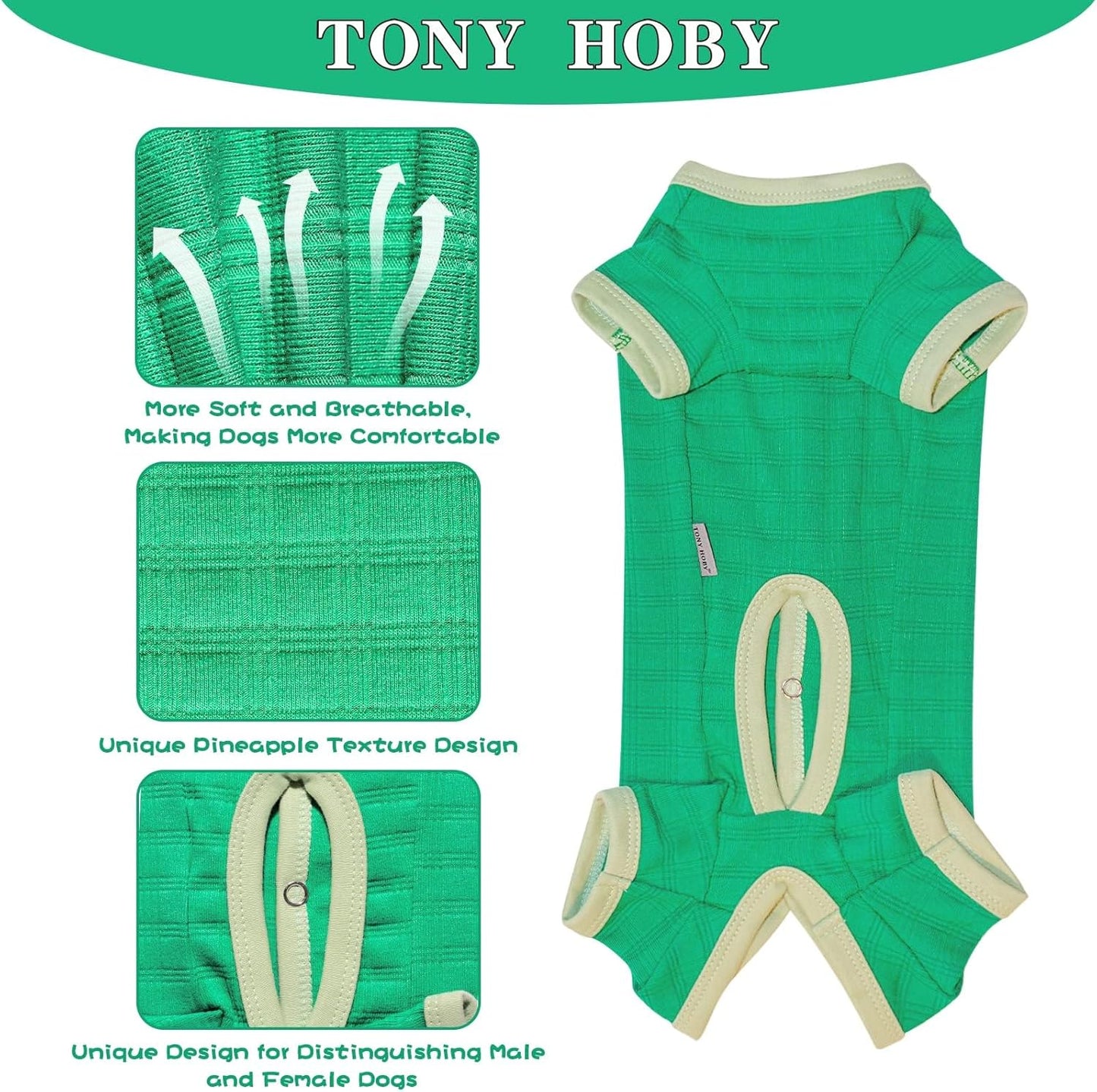 TONY HOBY Dog Pajamas, Dog Recovery Suit After Surgery, Soft Dogs Dogs Jumpsuit Shirts for Small Medium Dogs (Green, Boy, S)