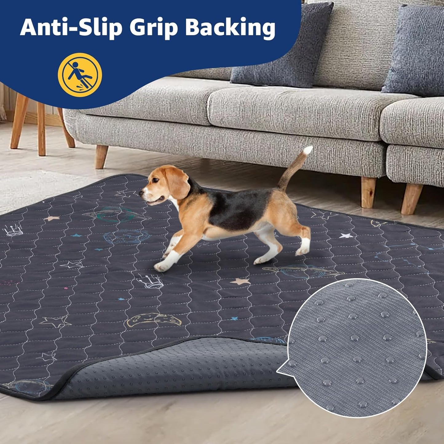 LOOBANI Washable Pee Pads for Dogs: Large Dog Pee Pad Reusable 65" x 48", Absorbent Pet Whelping Pads, Waterproof and Non-Slip Dog Training Mats for Crate, Playpen, Floor, Sofa, Cage, Grey