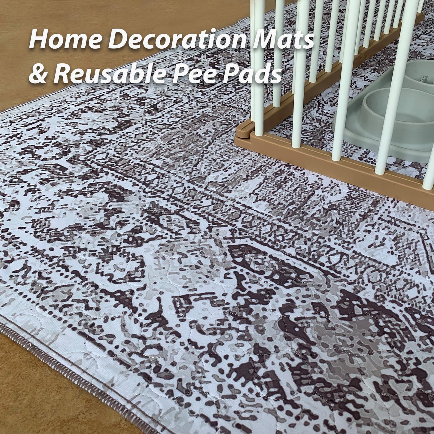 nunubaby Washable Pee Pads for Dogs, Stylish, Non-Slip and Leak-Proof Pee Pads. Reusable Potty Pads for Dogs for Crates and Floors.(Brown/Geo, 54" x54")