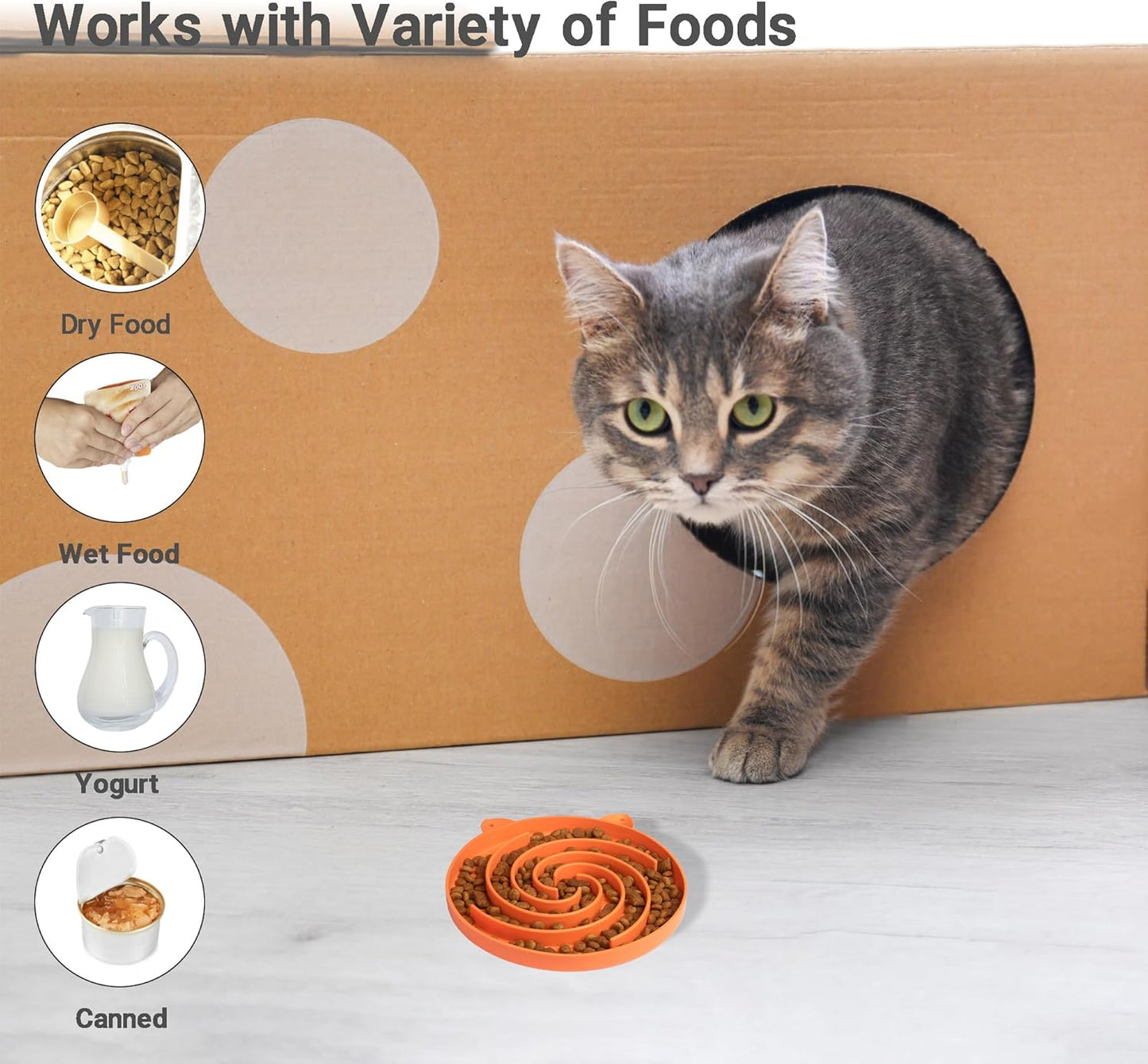 Slow Feeder Cat Bowl, Easy to Clean Silicone Bowl, Ideal for Dry and Wet Food (Orange and Cyan)