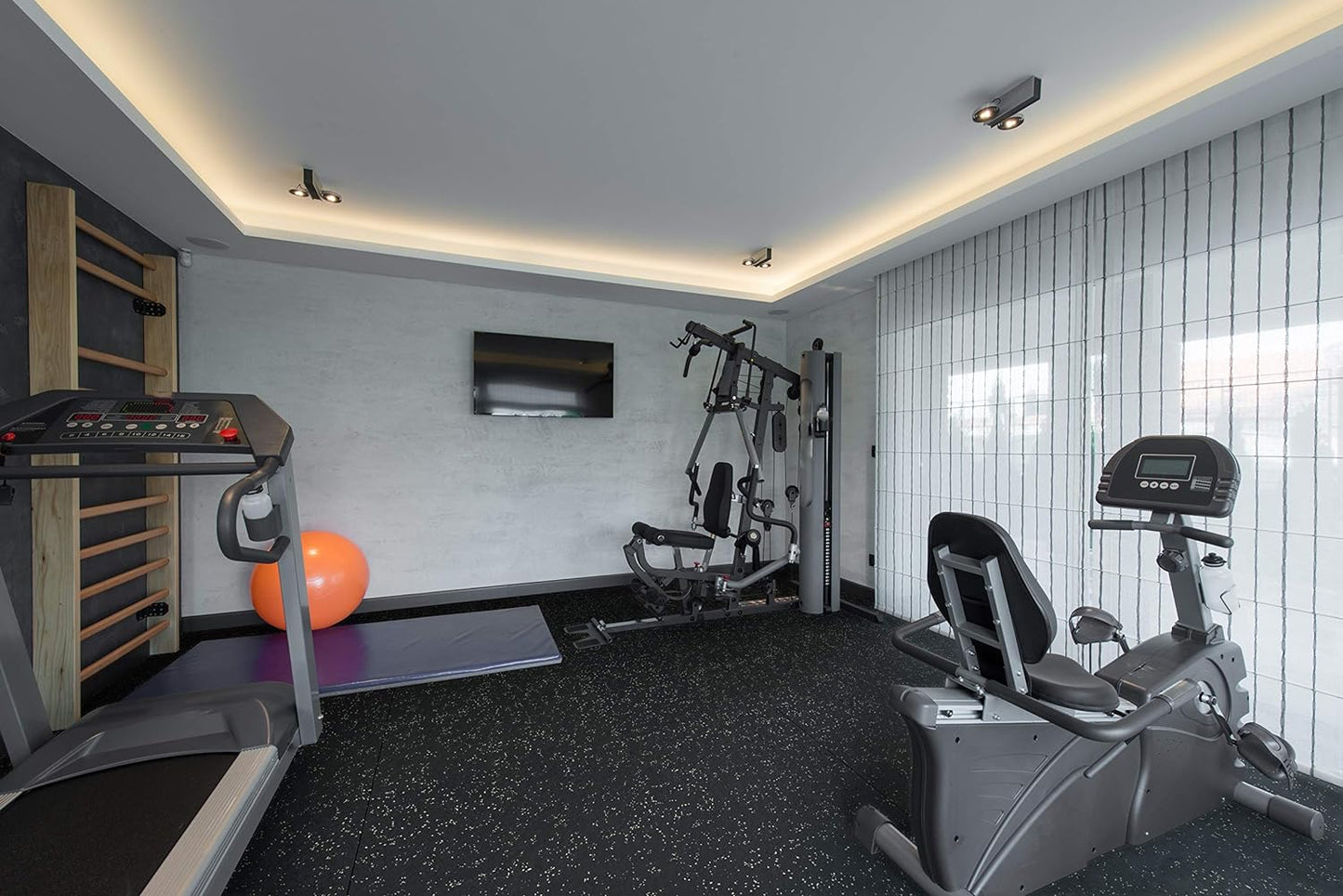 Playsafer Genaflex Rubber Gym Floor Mat, Heavy Duty Commercial Protective Gym Flooring Roll - 8mm Thick (Black, 4' X 4')