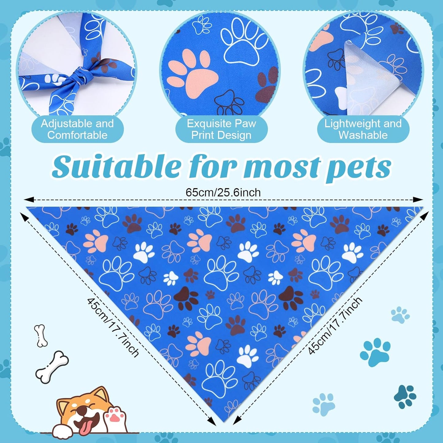 100 Pieces Paw Print Dog Bandanas Bulk Paw Bandanas for Dogs Soft Bibs Adjustable Triangle Doggie Scarves for Small Medium Large Pets Party Costume