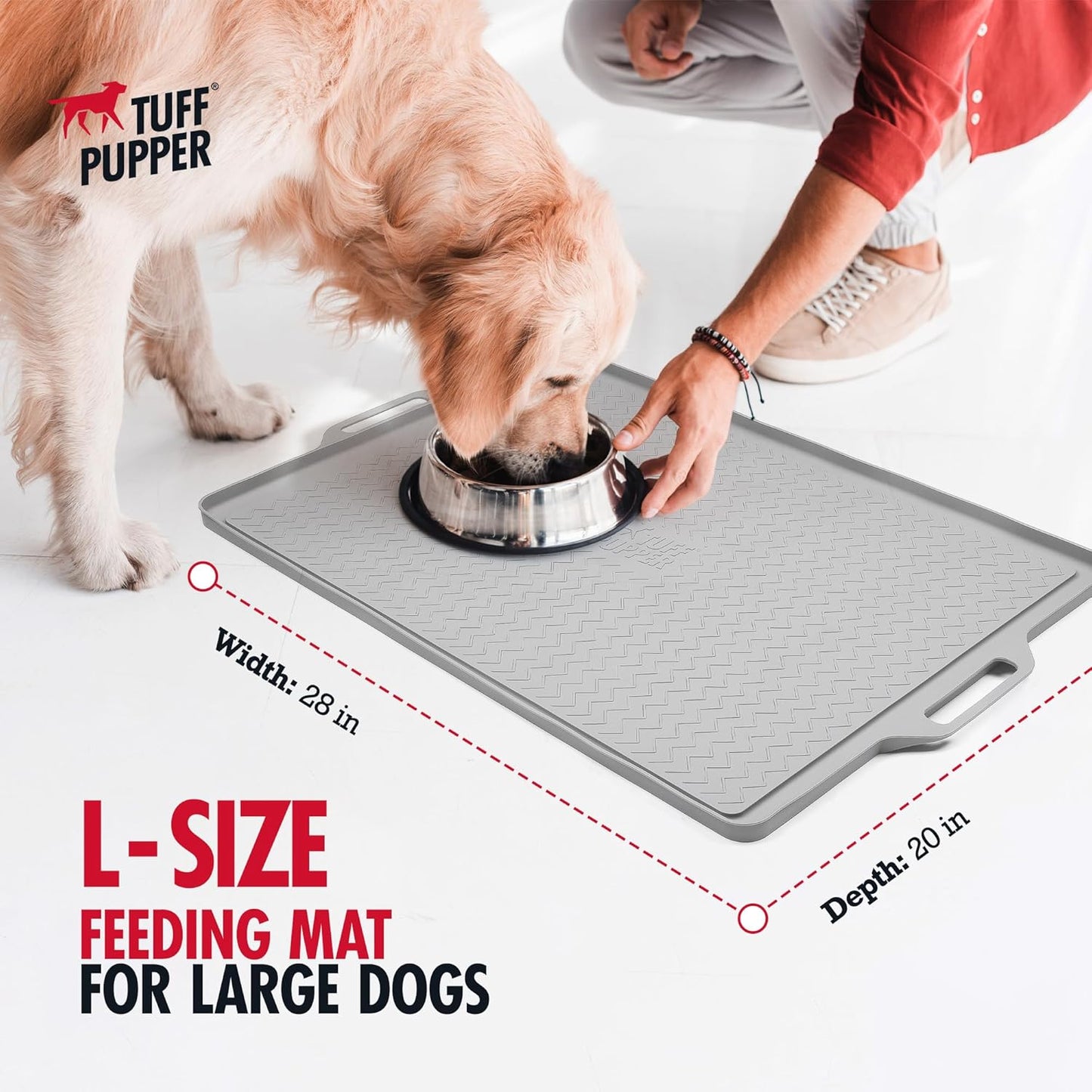 Tuff Pupper 28x20 Large Dog Feeding Mat for Food and Water | Dog Food Mats for Floors | Waterproof Dog Water Bowl Mat | Dog Placemats Pet Food Mat | Silicone Feeding Mat for Cats and Cat Bowls