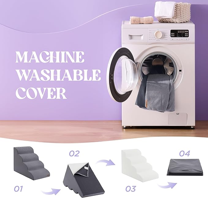 Lesure Dog Stairs for Small Dogs and Cats Pet Steps Ramp for Bed and Couch with CertiPUR-US Certified Foam with Non-Slip Bottom, Grey, 3 Steps