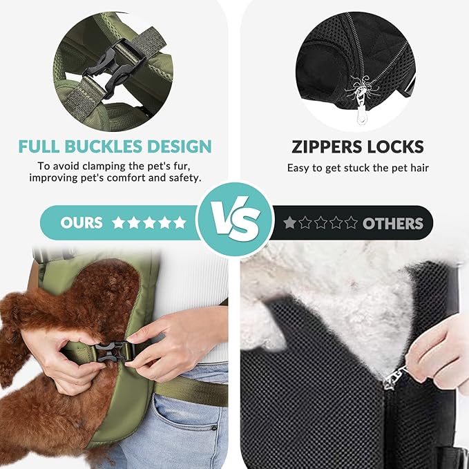 Lukovee Dog Backpack Carrier, Legs Out Easy-fit Dog Front Carrier for Small Medium Dogs, Adjustable Hands Free Dog Chest Carrier for Hiking Cycling (Green,Small)