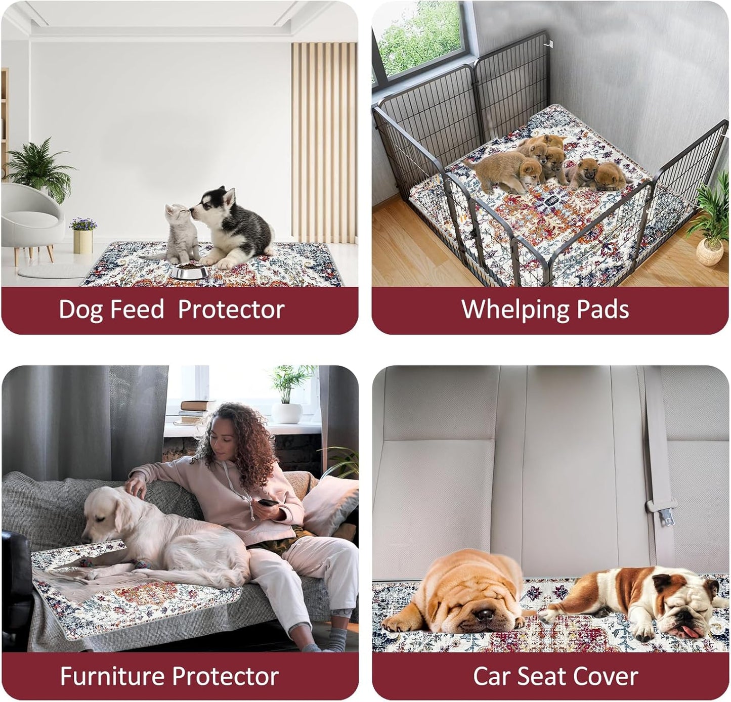 Washable Pee Pads for Dogs, (2 Pack, 36"x42") Upgrade Reusable Puppy Pads with Non-Slip Rug Pad, Super Thickening Absorbent Leakproof Dog Traning Pads Whelping Pad for Dogs, Doggie(Red-1)