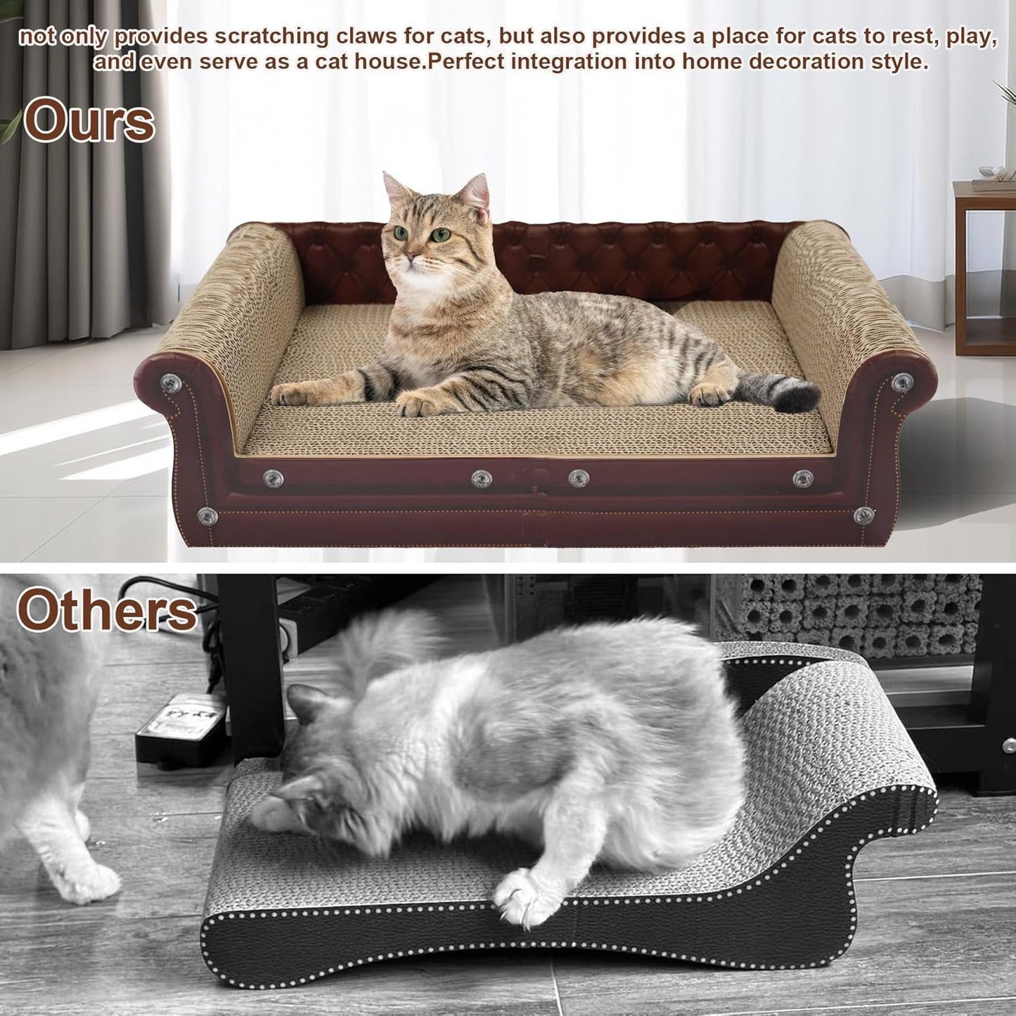 Scratching Sofa, Couch Shaped Thick Scratching Cardboard, Lounge Bed for Indoor Rest&Play, Sofa Scratcher Pad (Brown, 22.4" L X 12.2" W X 6.3" H)