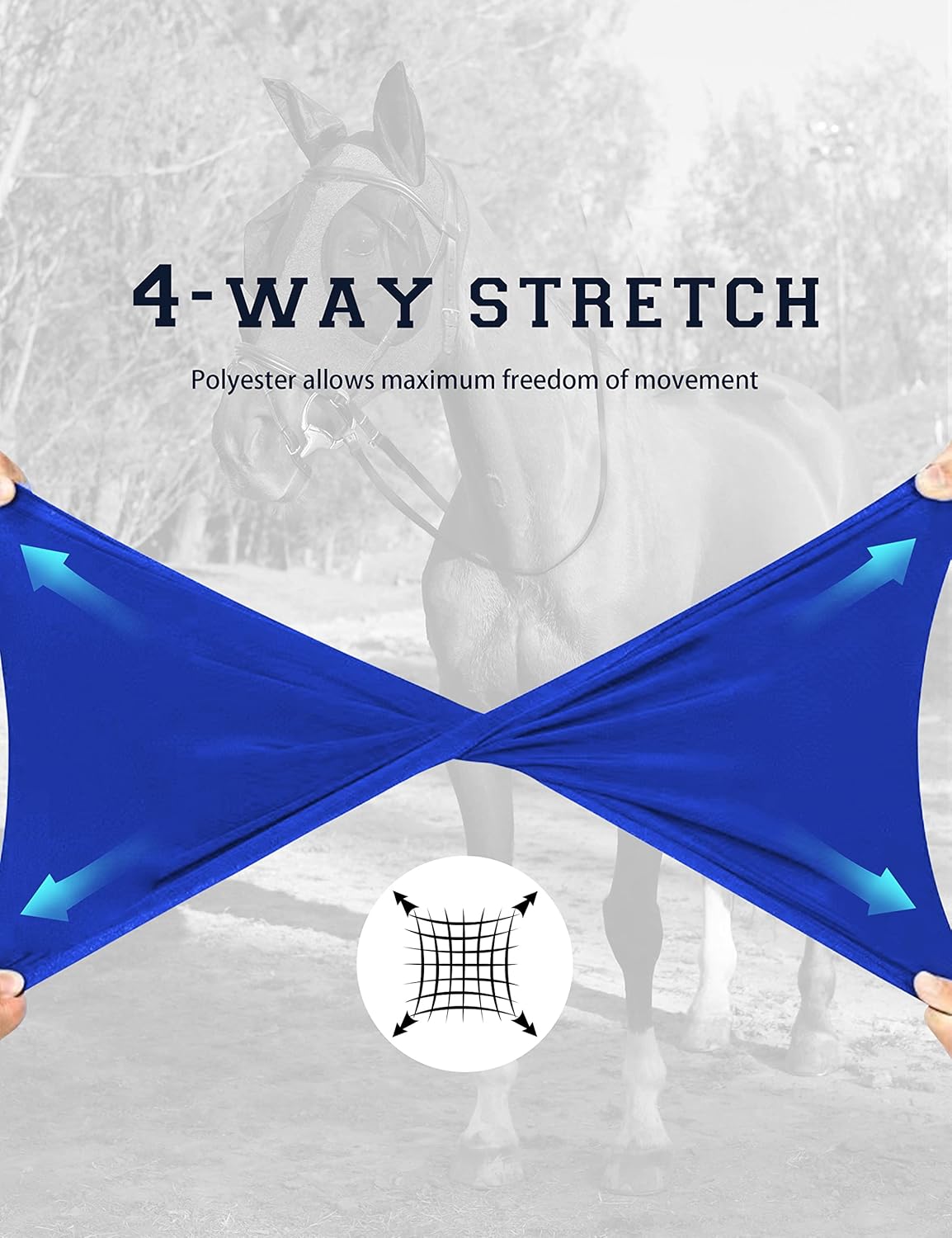 Horse Fly Mask with Ears, UV Protection Mask for Horses, Elasticity Mask with Big Mesh Eye Covers, Snug Fitting Comfortable Breathable Lightweight Royal Blue Cob